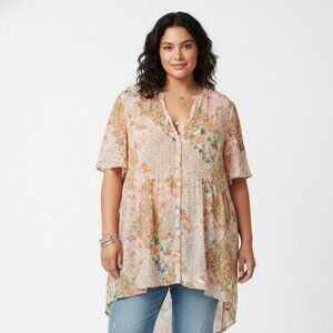 Cato Blouse Pink Mixed Floral Sheer Boho Festival Cottage 26/28W